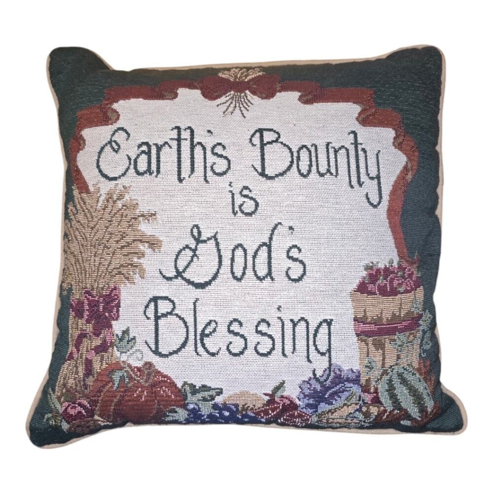 RIVERDALE Vintage "Earth's Bounty is God's Blessing" Tapestry Pillow USA